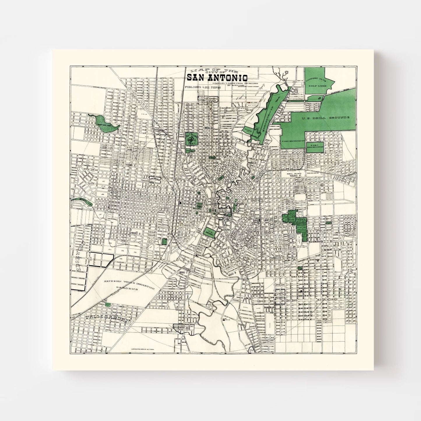 Vintage Map of San Antonio, Texas, 1909