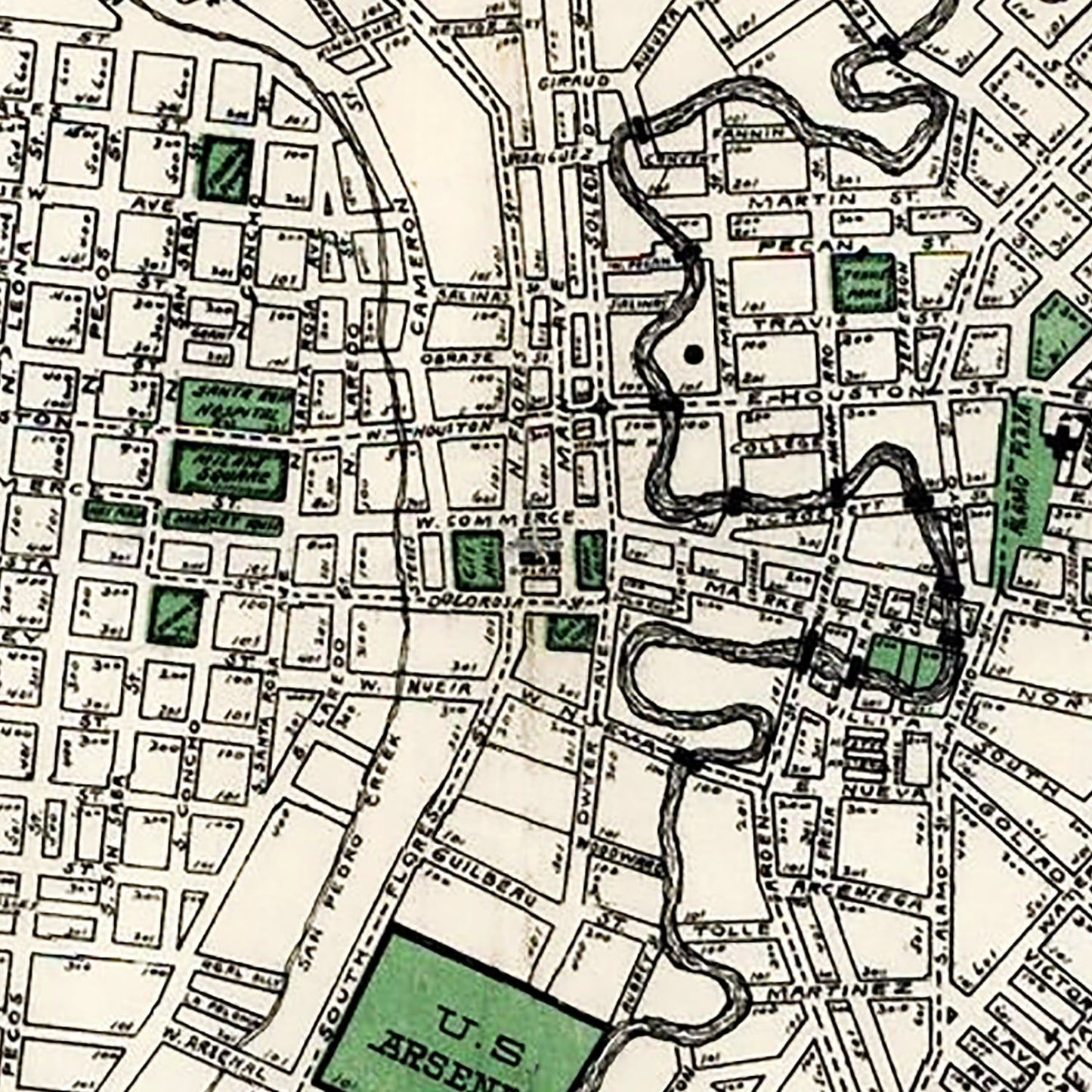 Vintage Map of San Antonio, Texas, 1909