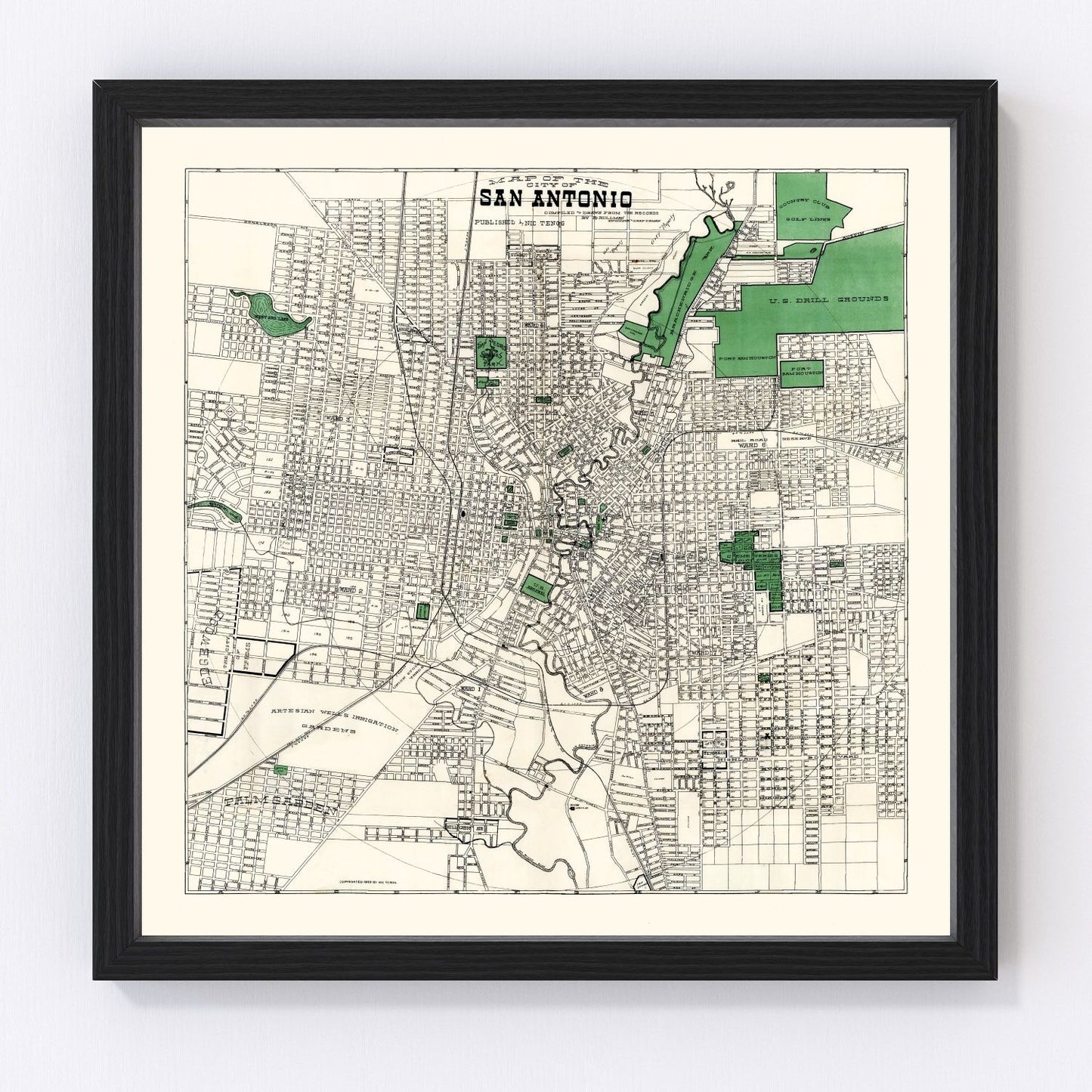 vintage map of San Antonio, Texas, 1909