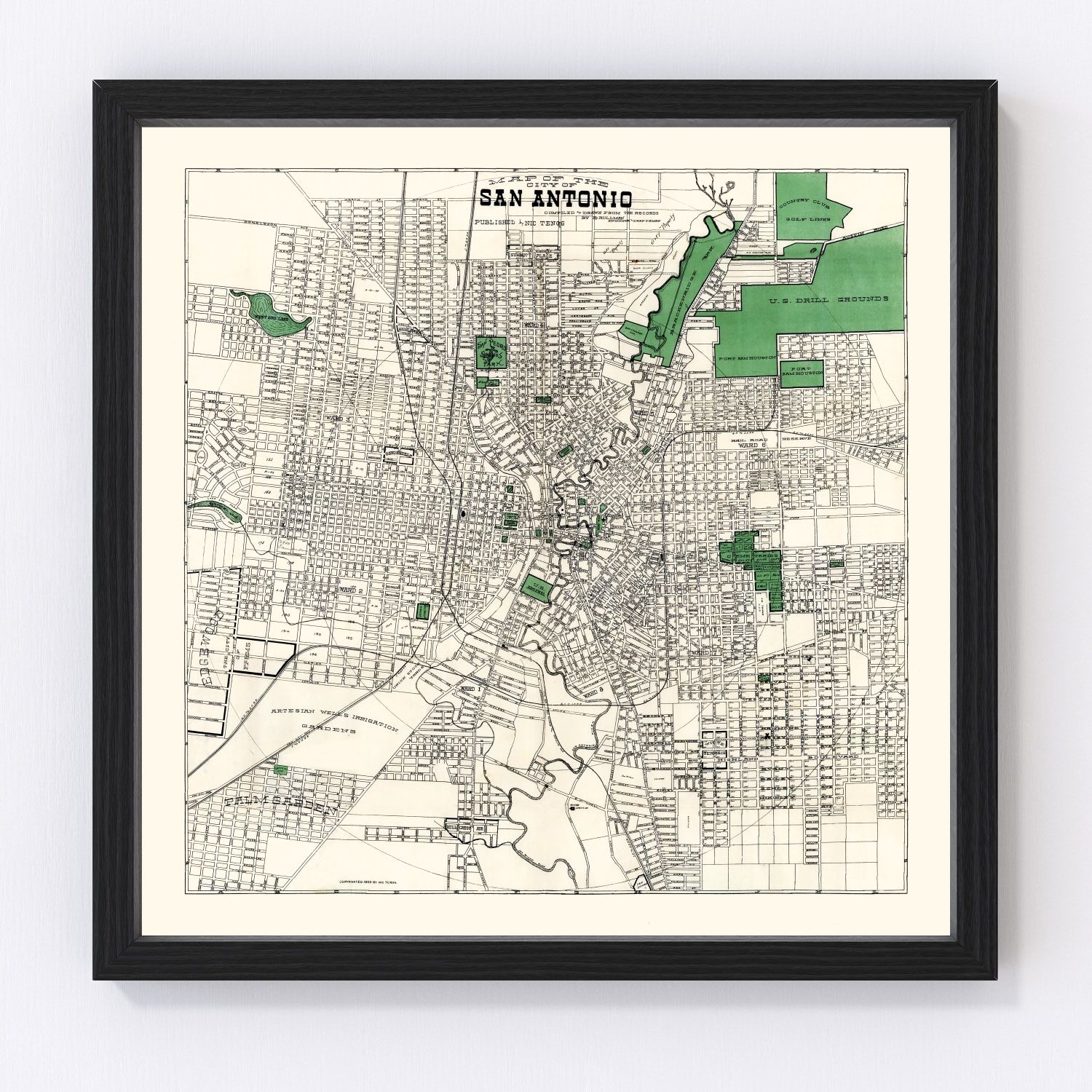 vintage map of San Antonio, Texas, 1909