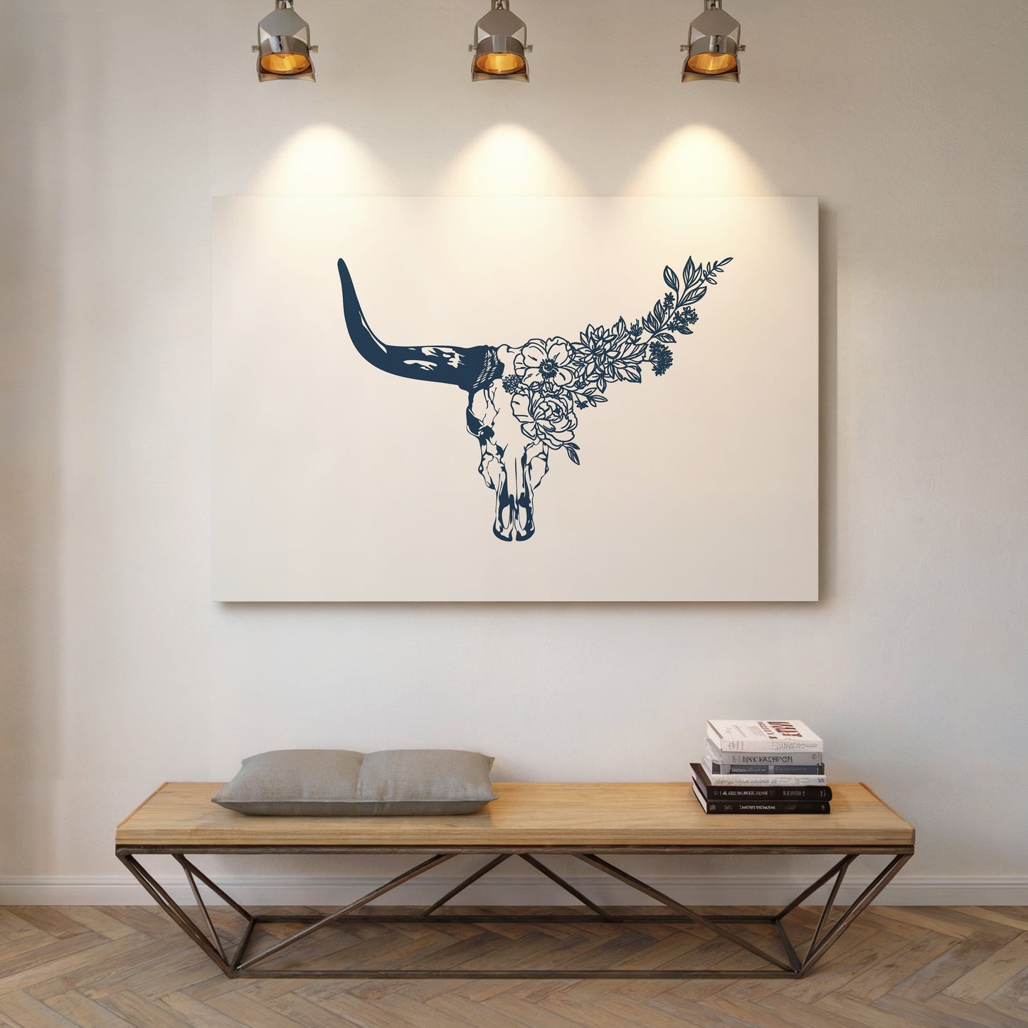 Floral Longhorn Skull Wall Art - Western Boho Print