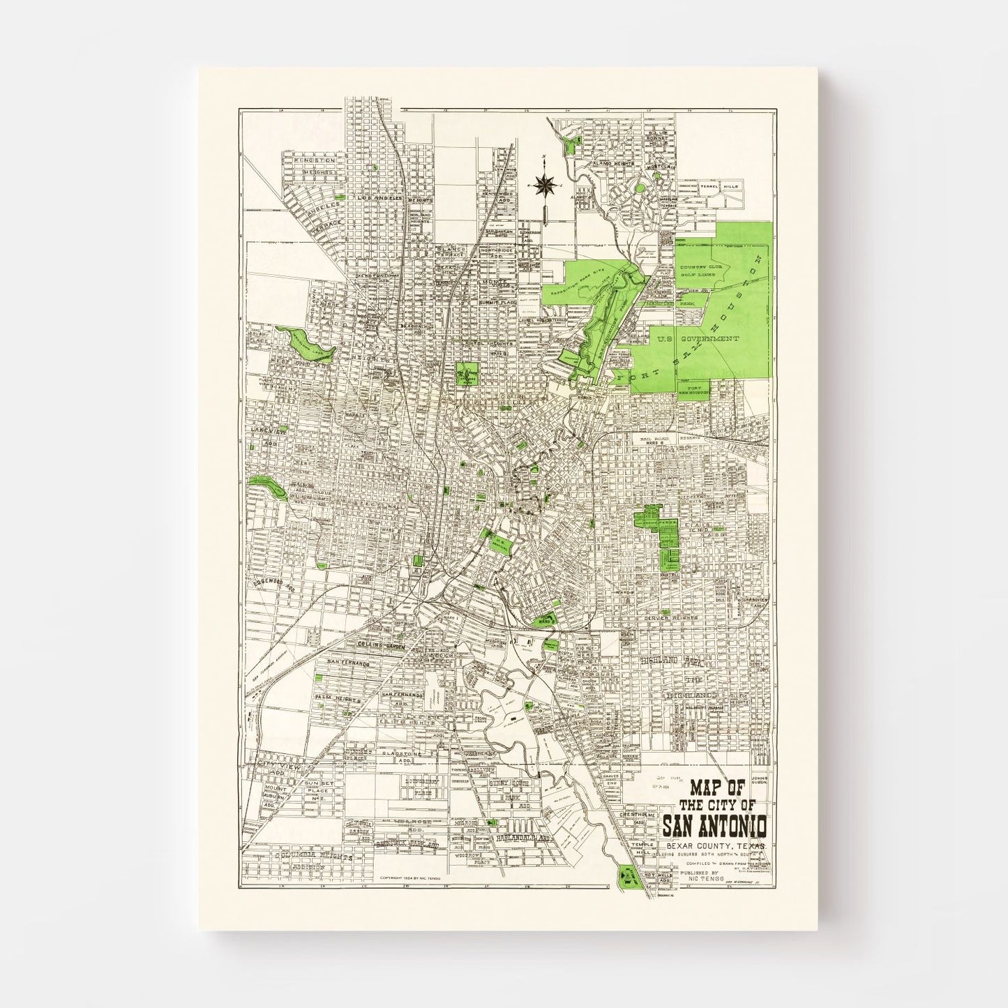 Vintage Map of San Antonio, Texas, 1924