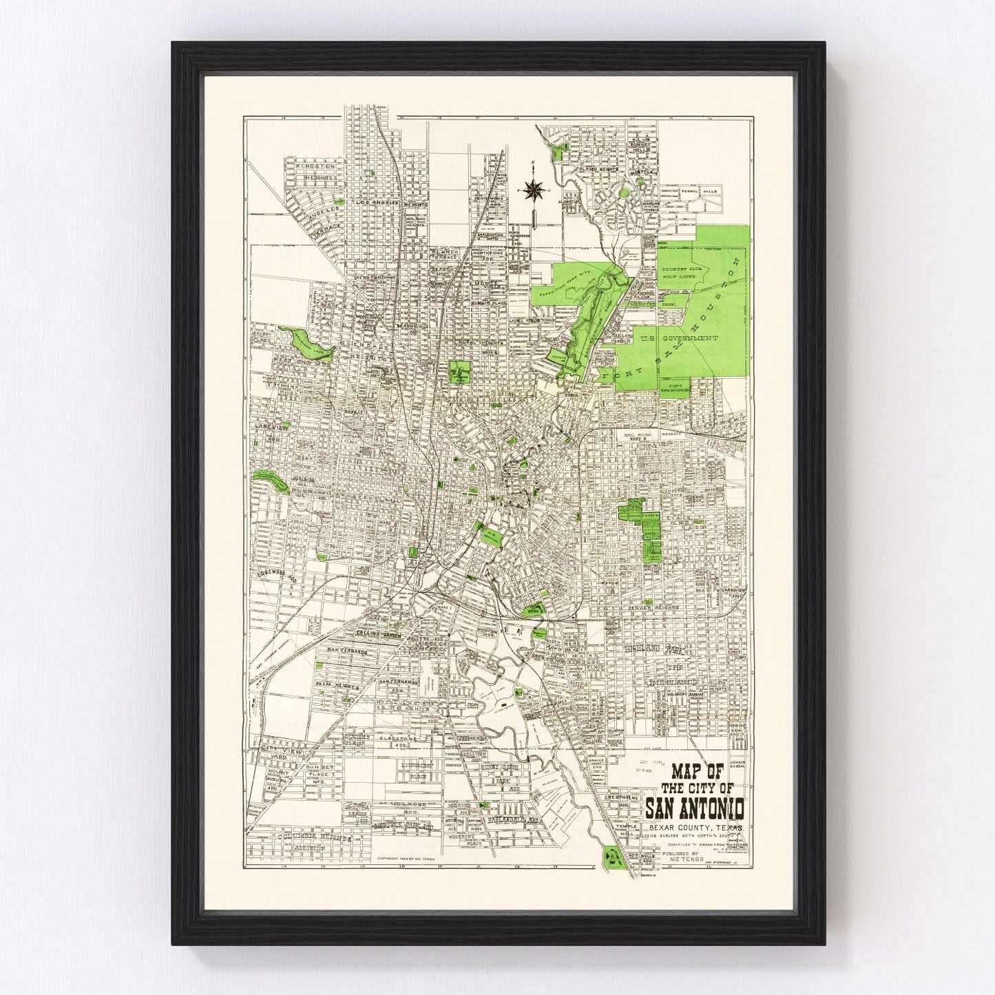 vintage map of San Antonio, Texas, 1924
