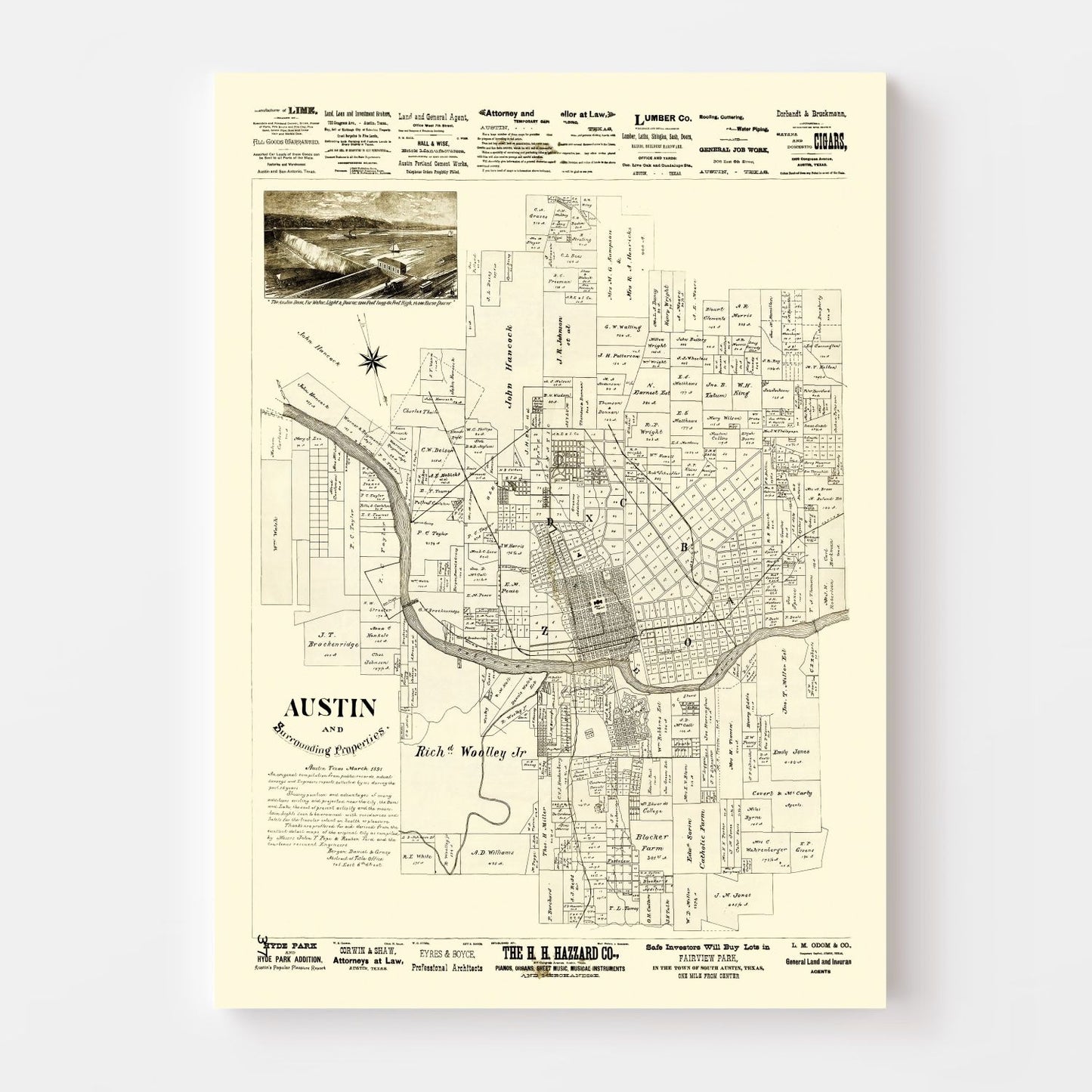 Vintage Map of Austin, Texas, 1891