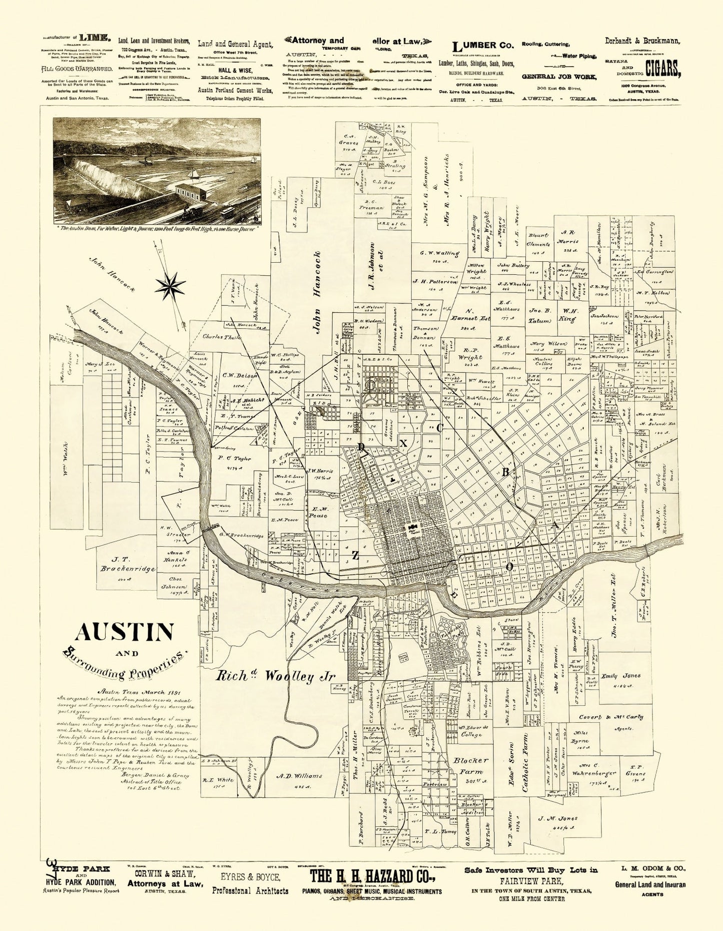 Vintage Map of Austin, Texas, 1891