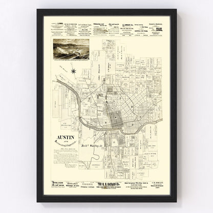Vintage map of Austin, Texas, 1891, Travis County restored print