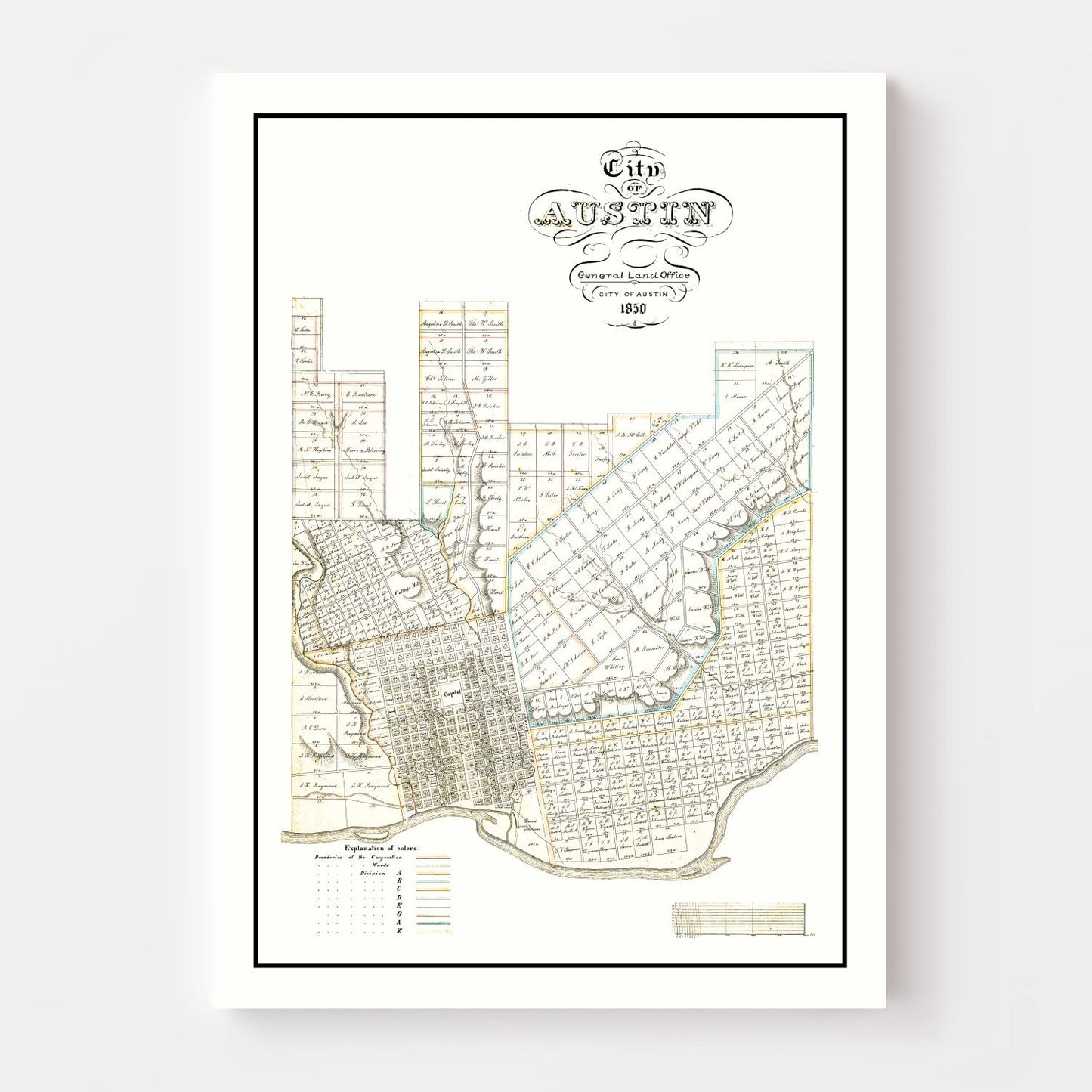 Vintage Map of Austin, Texas, 1850