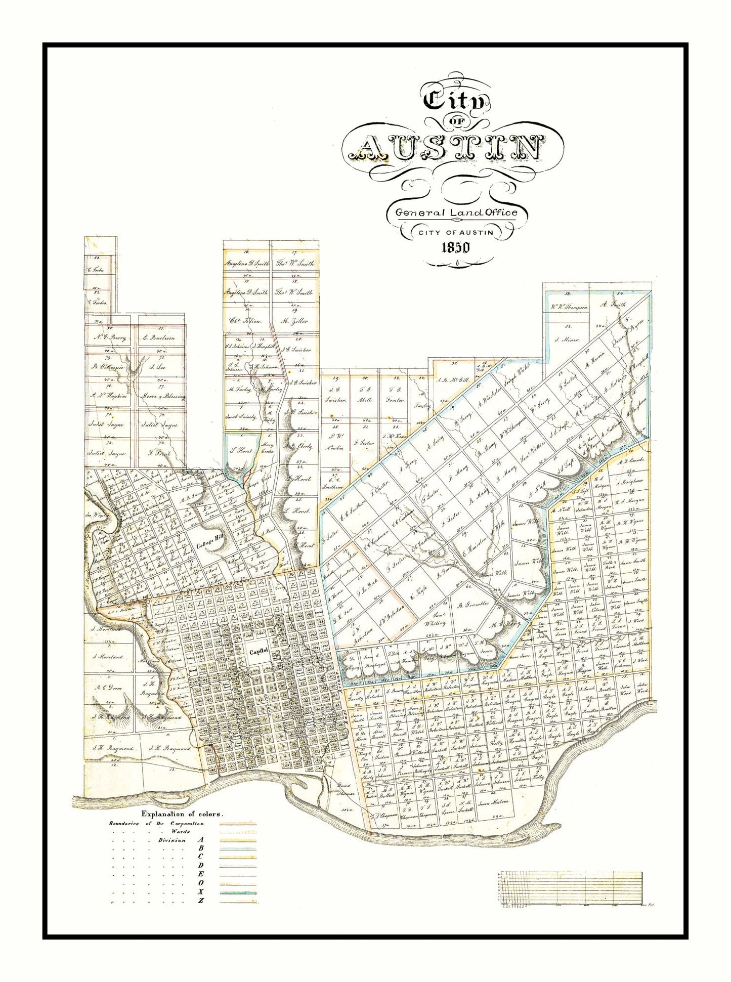 Vintage Map of Austin, Texas, 1850
