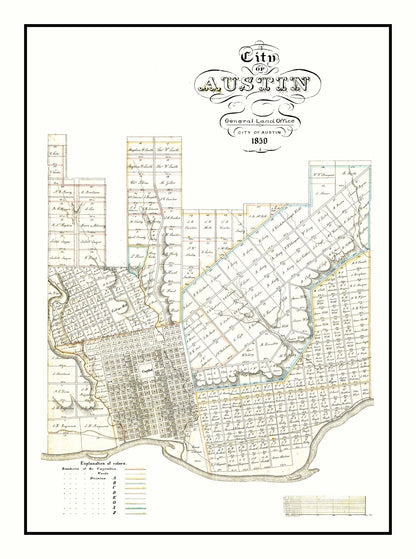 Vintage Map of Austin, Texas, 1850