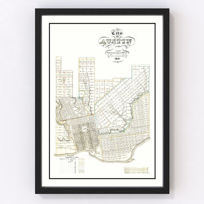 Vintage map of Austin, Texas, 1850, earliest Travis County survey restored print