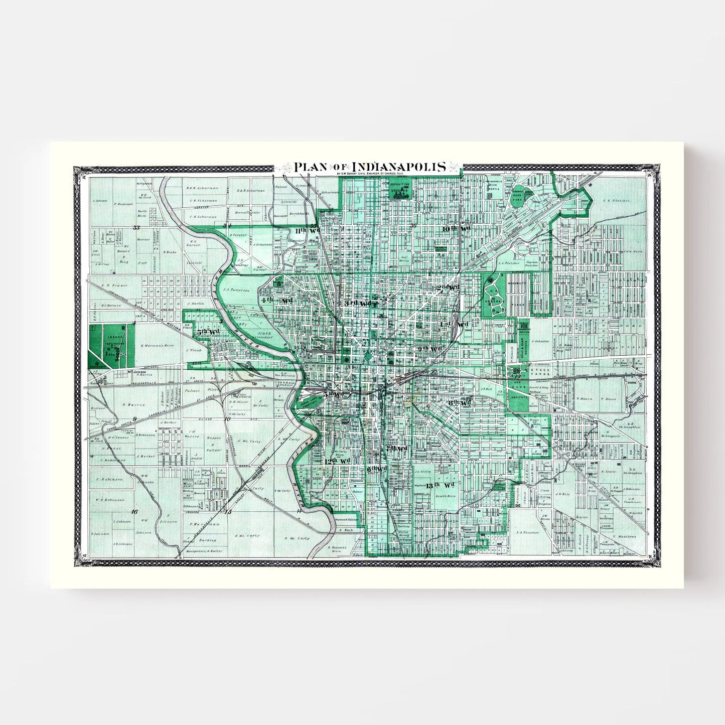 Vintage Map of Indianapolis, Indiana, 1876 (II)