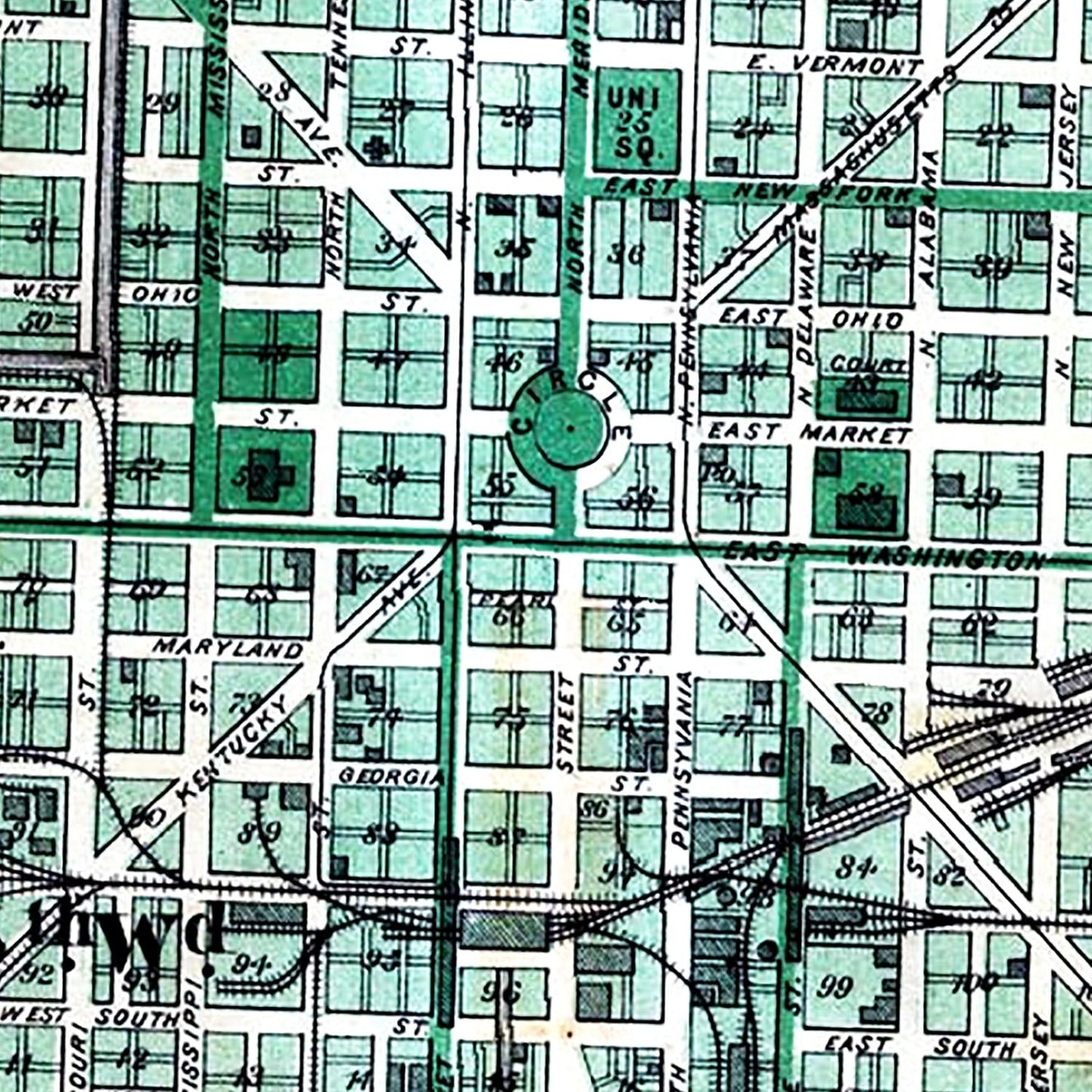 Vintage Map of Indianapolis, Indiana, 1876 (II)
