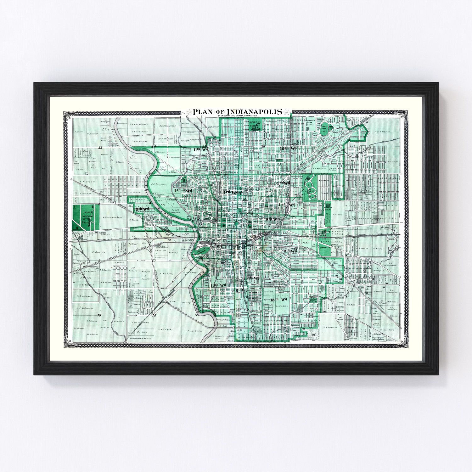 vintage map of Indianapolis, Indiana, 1876