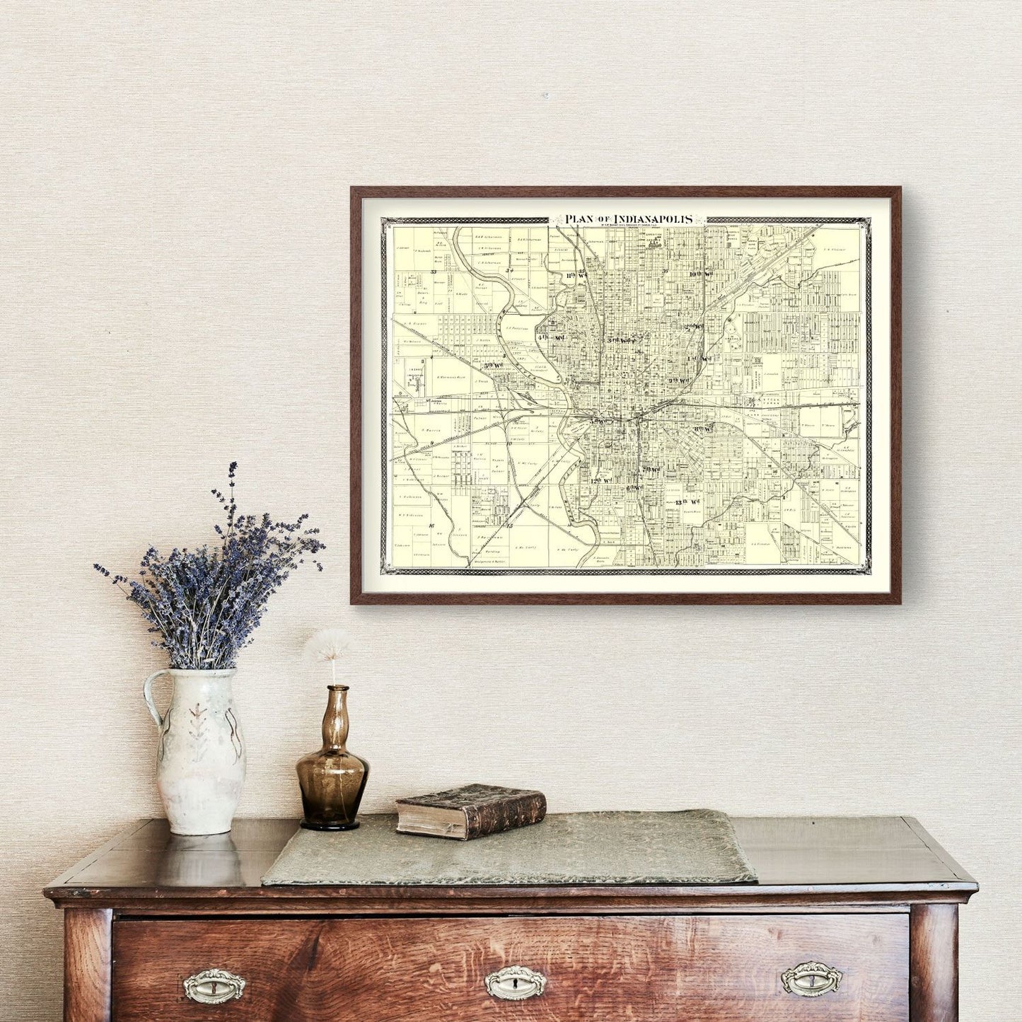Vintage Map of Indianapolis, Indiana, 1876