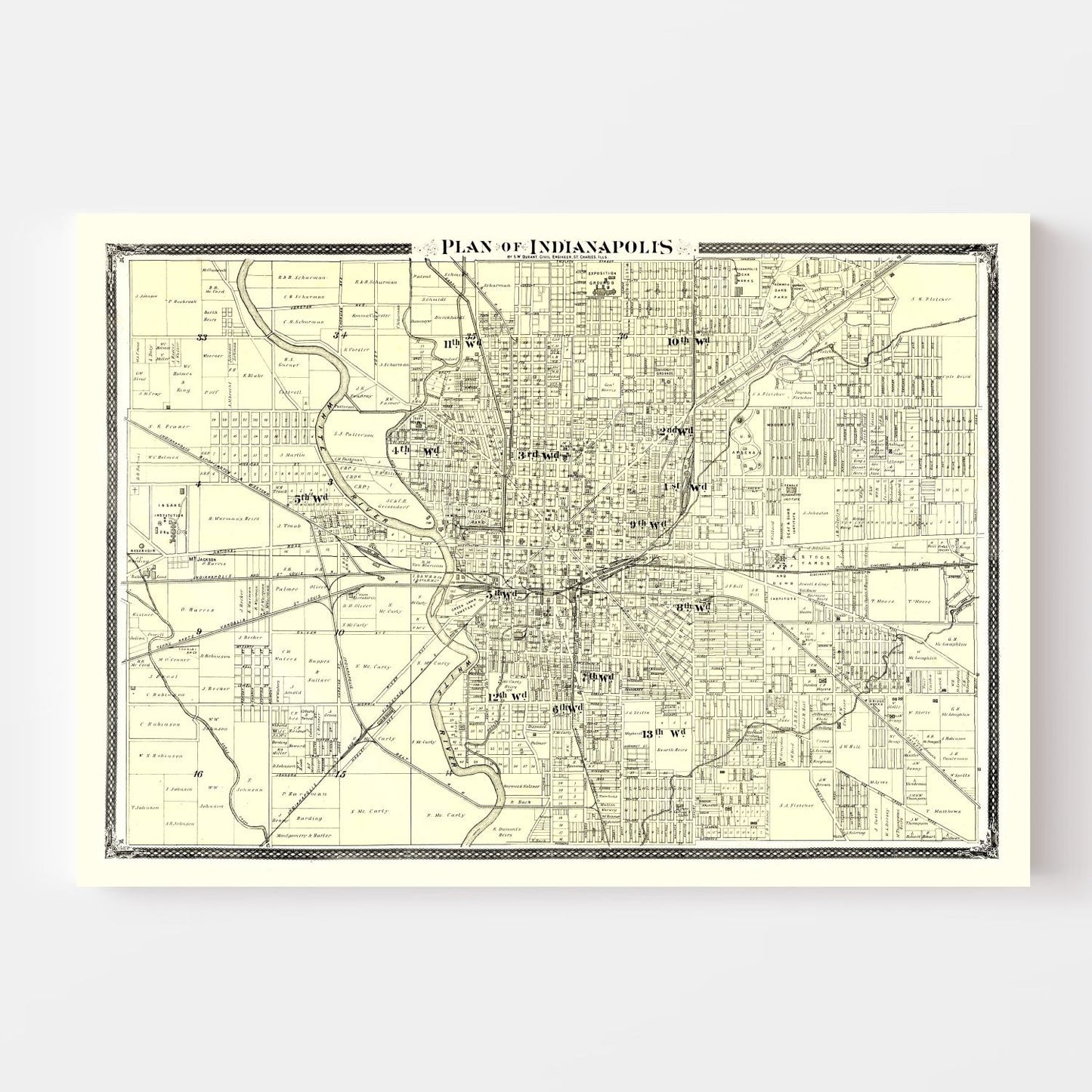 Vintage Map of Indianapolis, Indiana, 1876