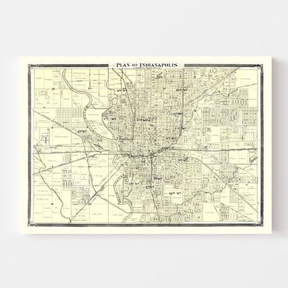 Vintage Map of Indianapolis, Indiana, 1876
