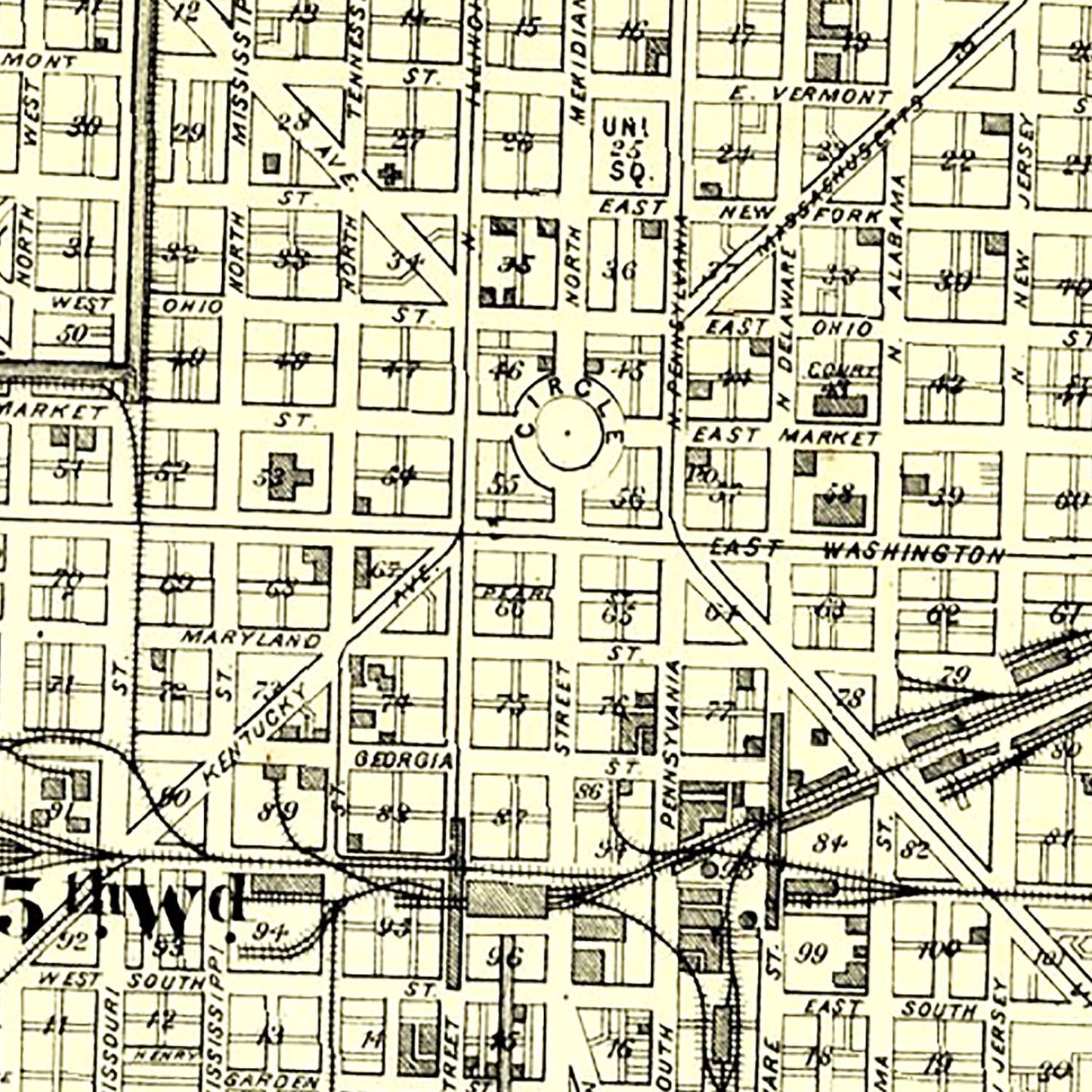 Vintage Map of Indianapolis, Indiana, 1876