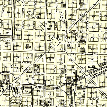 Vintage Map of Indianapolis, Indiana, 1876