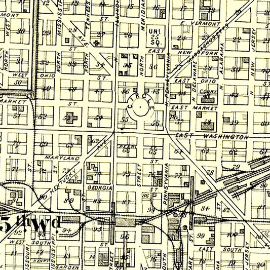 Vintage Map of Indianapolis, Indiana, 1876