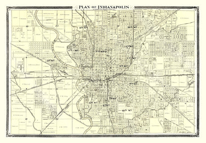 Vintage Map of Indianapolis, Indiana, 1876