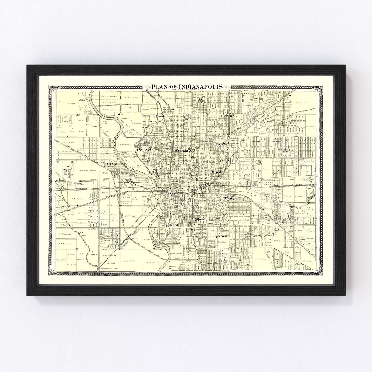 vintage map of Indianapolis, Indiana, 1876
