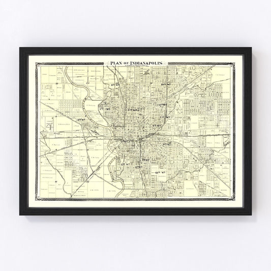 vintage map of Indianapolis, Indiana, 1876