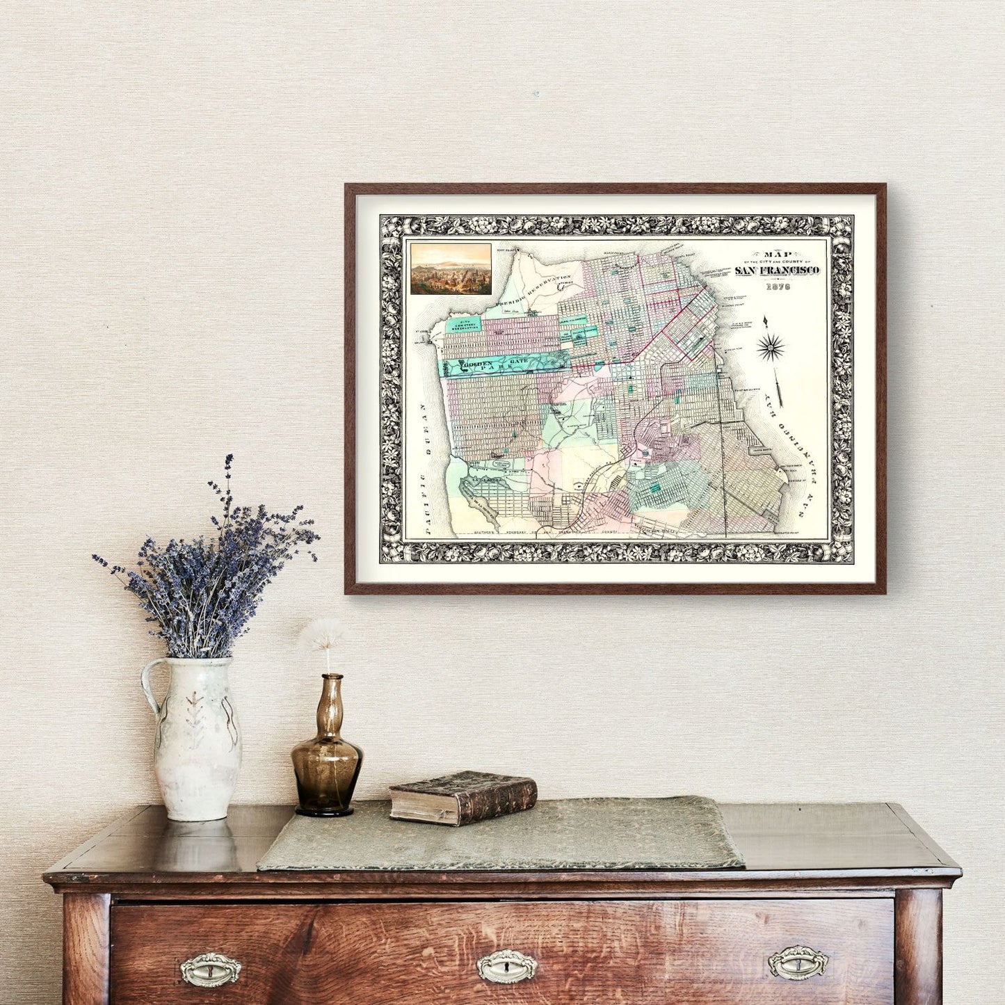 Vintage Map of San Francisco, California, 1876