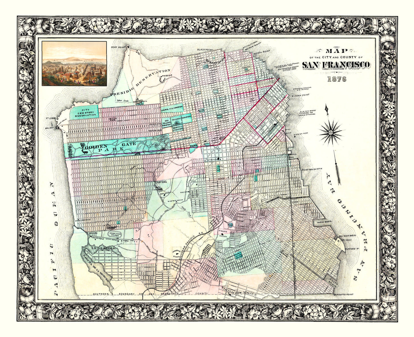 Vintage Map of San Francisco, California, 1876