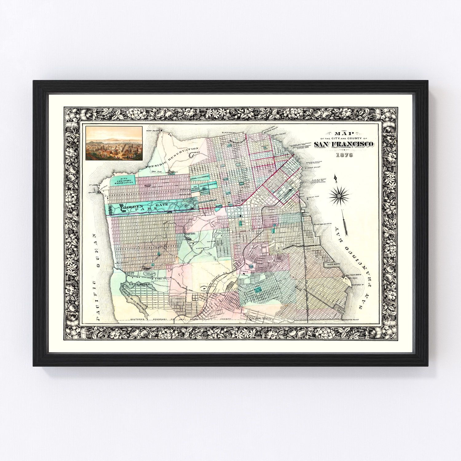 vintage map of San Francisco, California, 1876