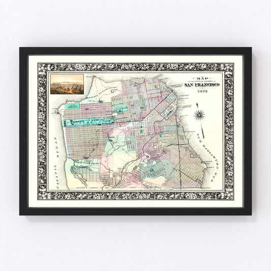 vintage map of San Francisco, California, 1876