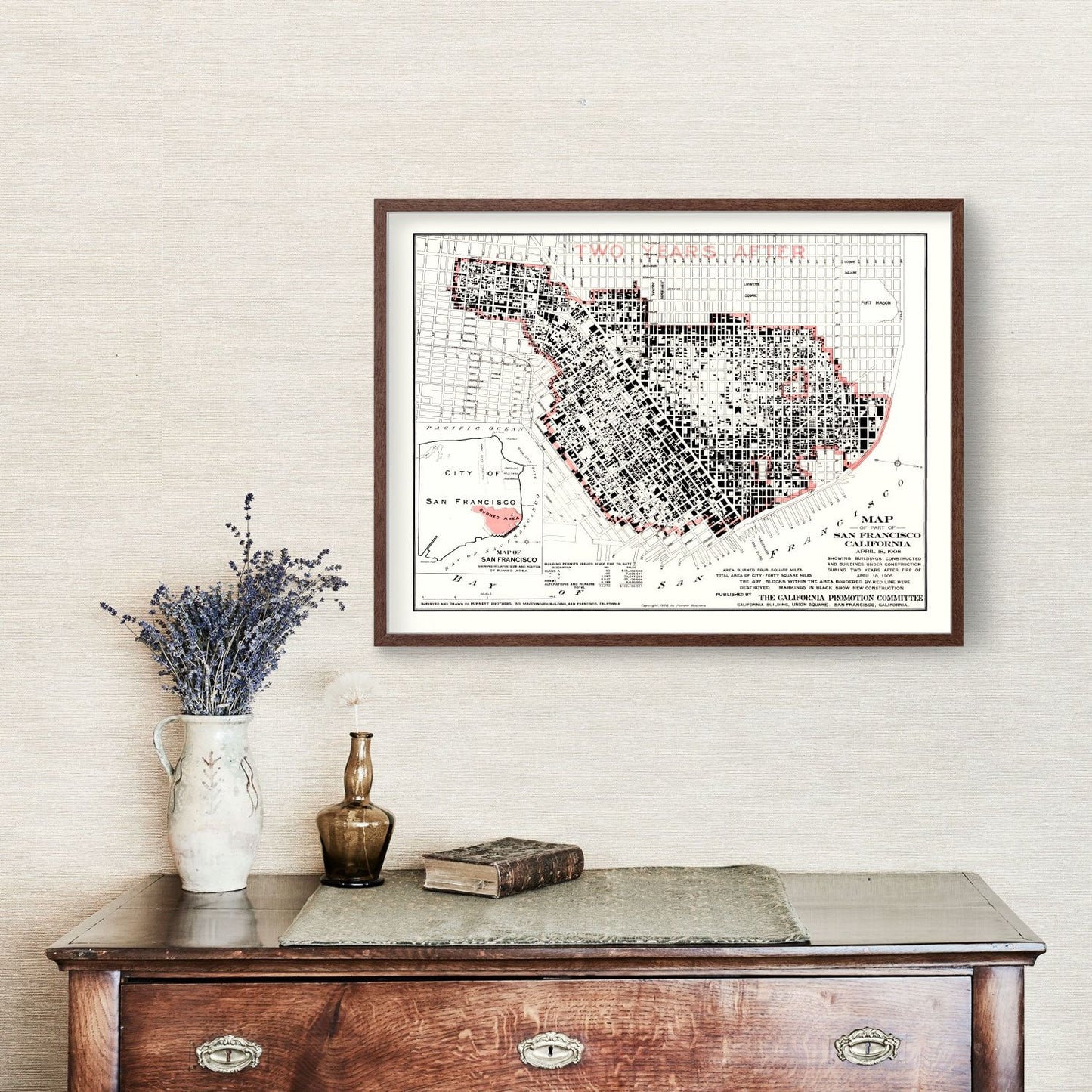 Vintage Map of San Francisco, California, 1908