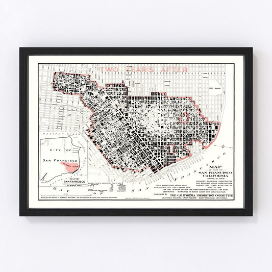 vintage map of San Francisco, California, 1908 post-fire
