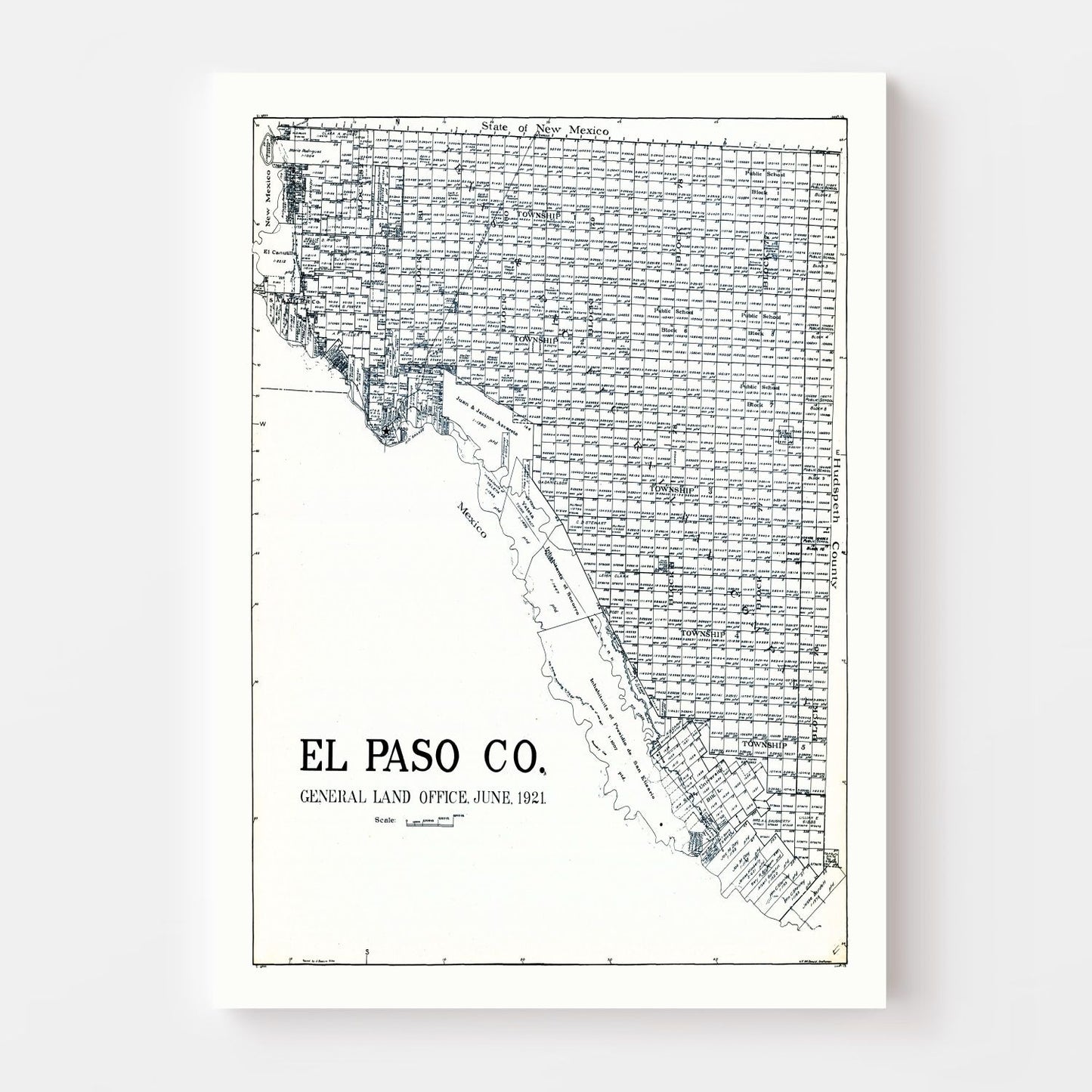 Vintage Map of El Paso County, Texas, 1921 (Horizon City)