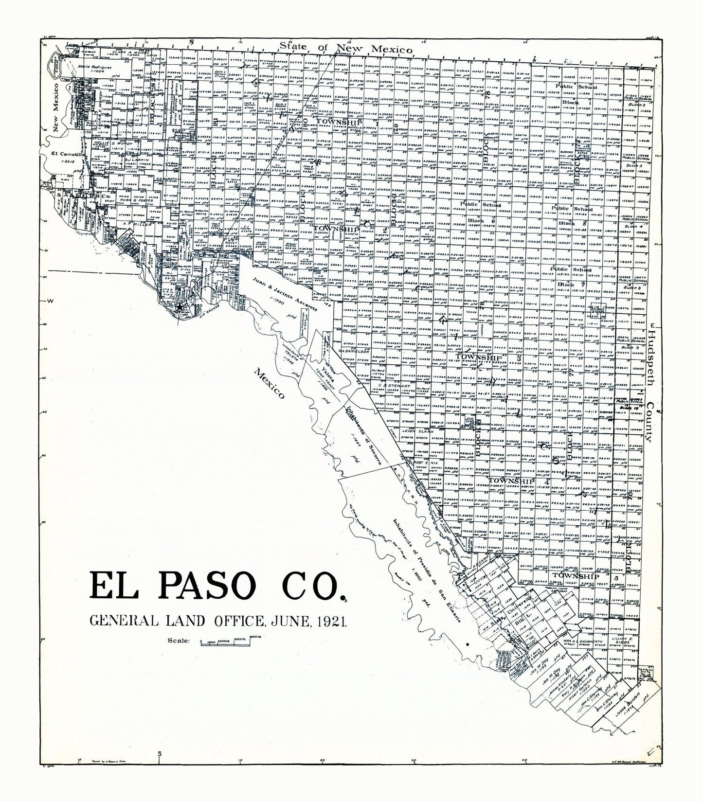 Vintage Map of El Paso County, Texas, 1921 (Horizon City)