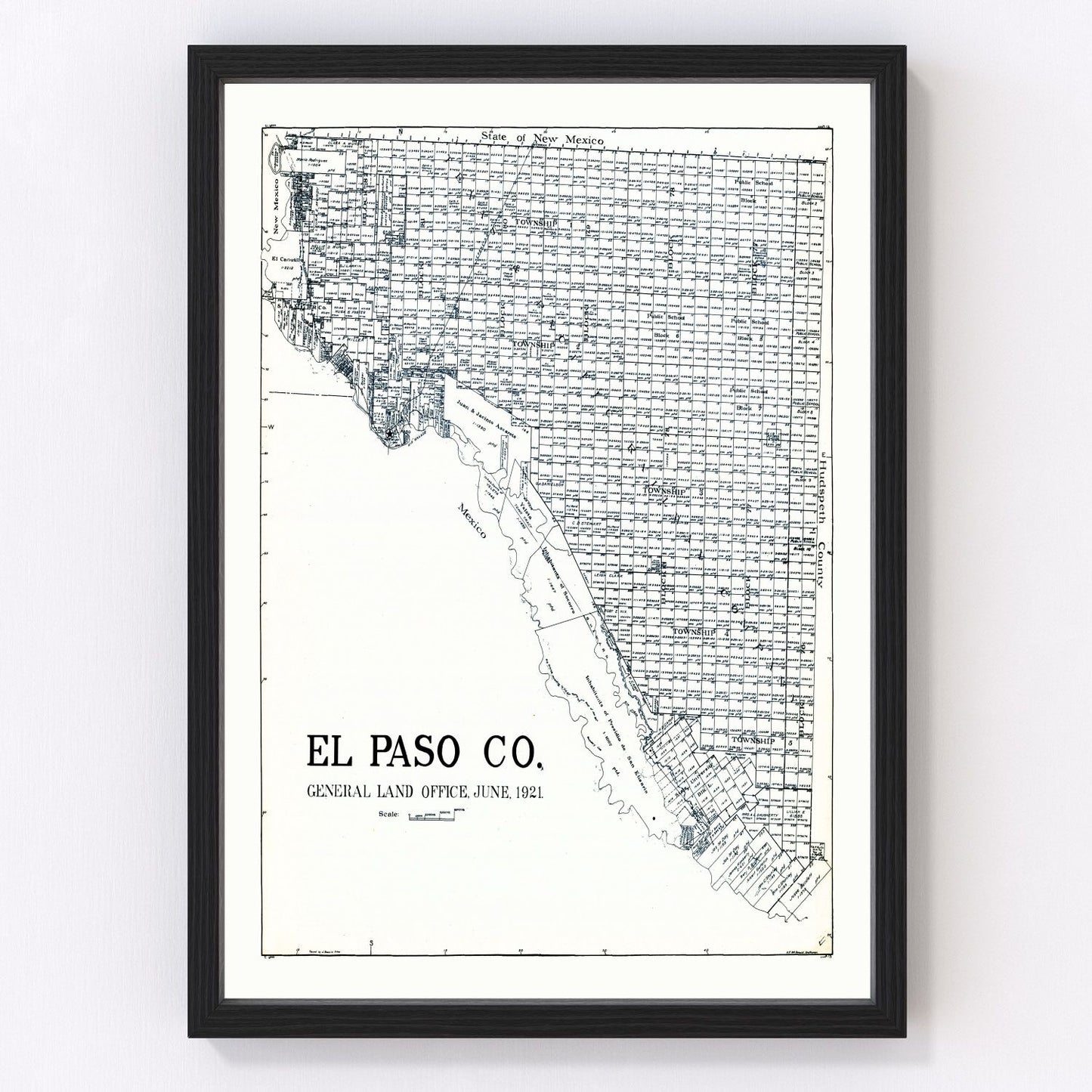 Vintage map of El Paso County, Texas, 1921, Horizon City