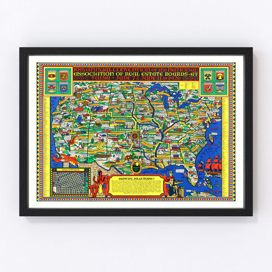 National Association of Real Estate Boards US map, 1926, vintage restored print