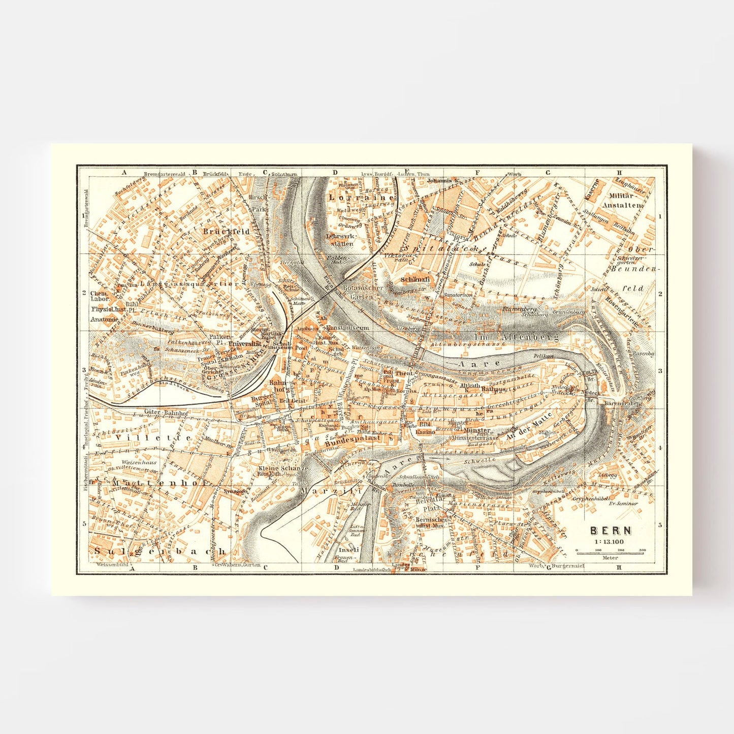 Vintage Map of Bern, Switzerland, 1927