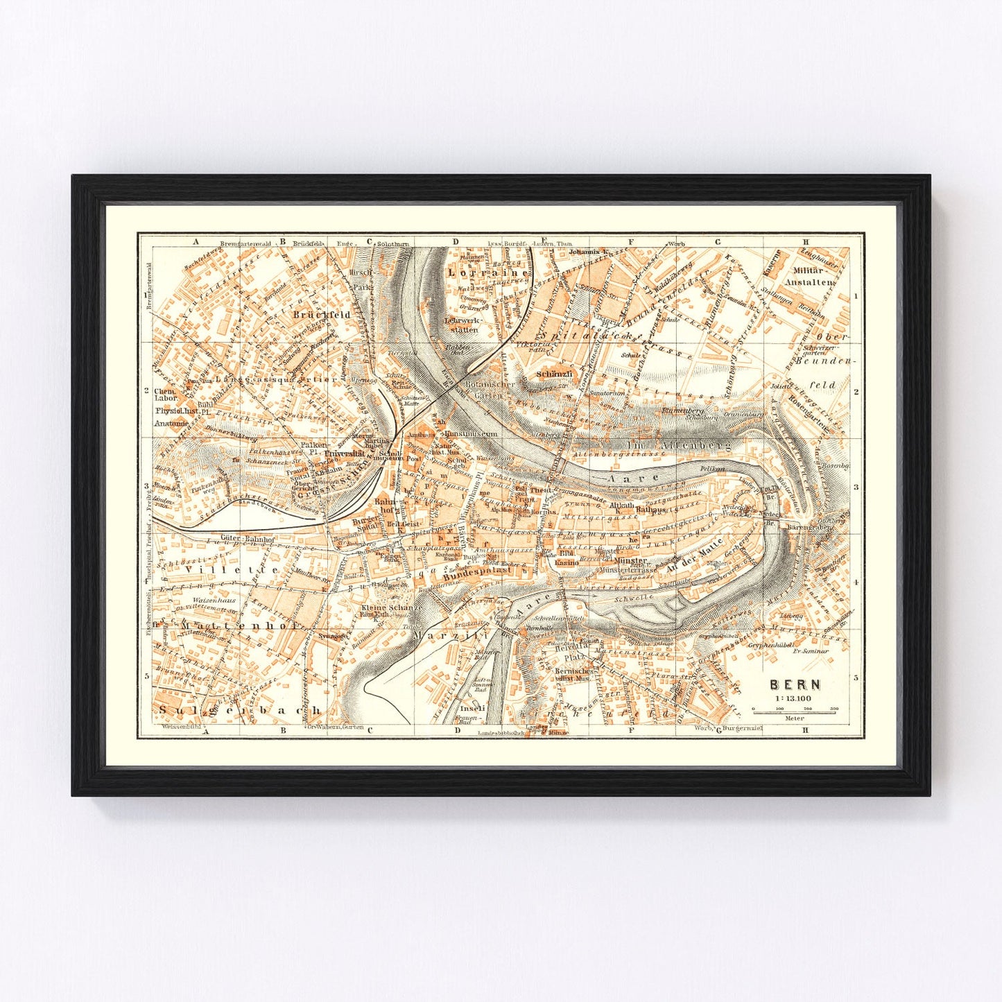 Vintage map of Bern, Switzerland, 1927