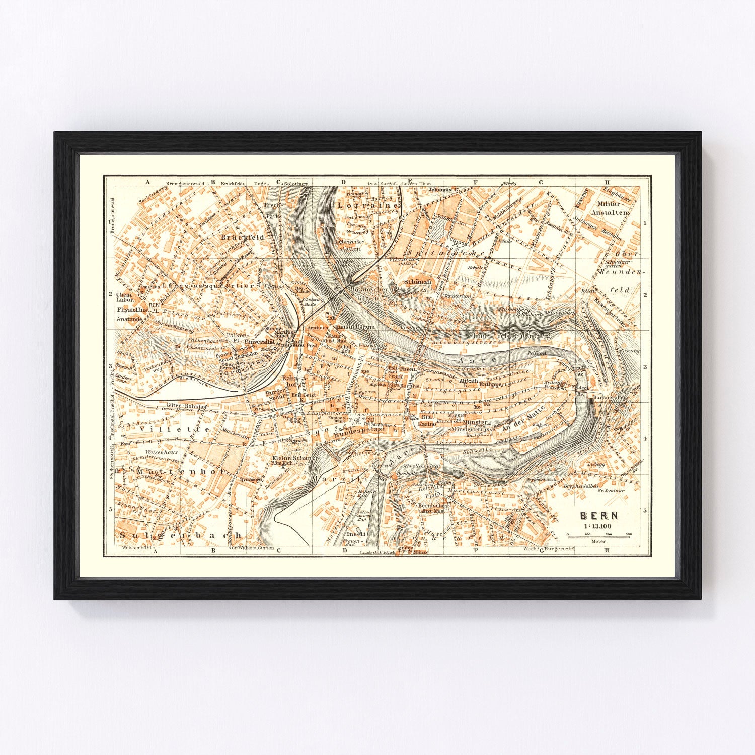 Vintage map of Bern, Switzerland, 1927