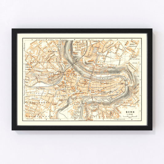 Vintage map of Bern, Switzerland, 1927