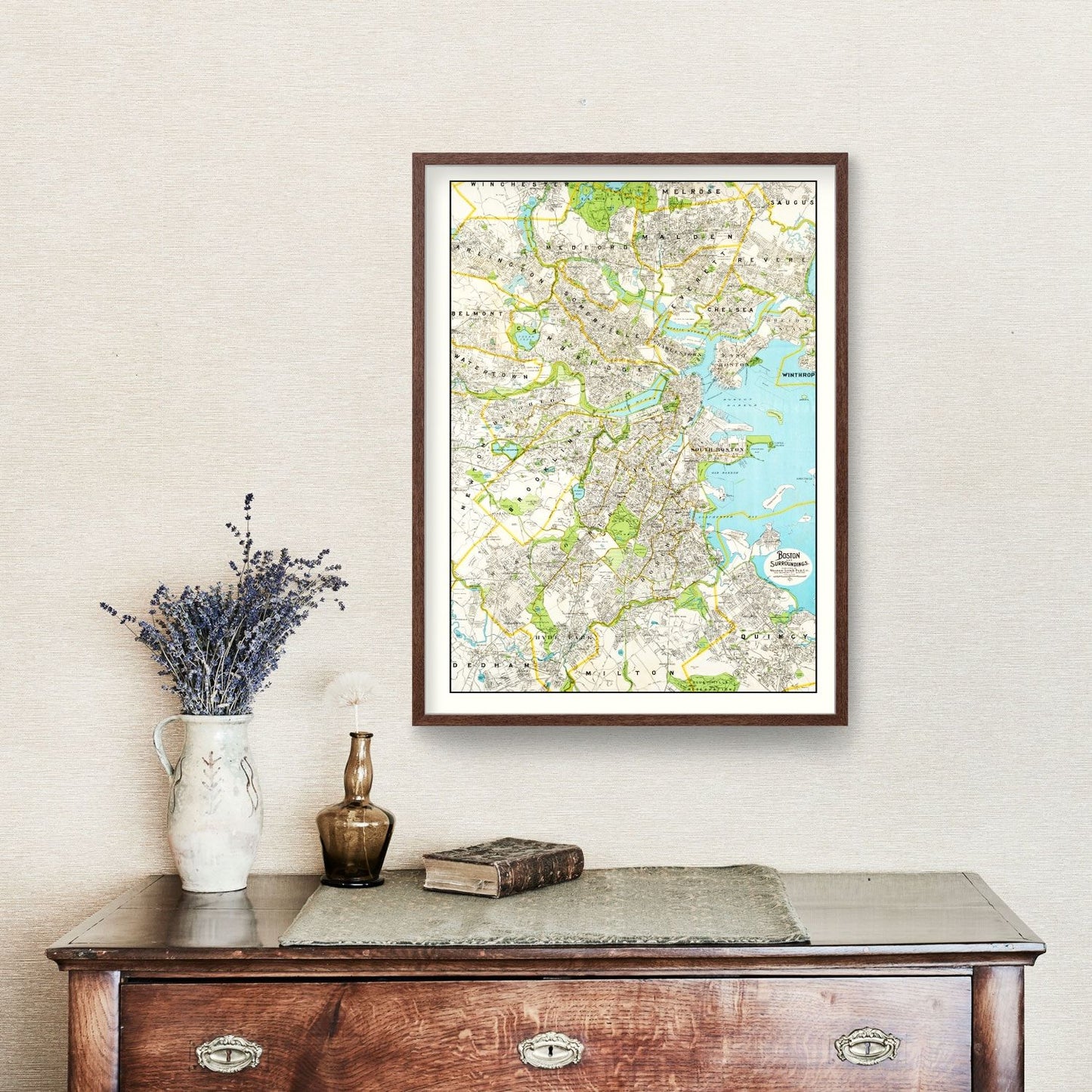 Vintage Map of Boston, Massachusetts 1927 Wall Art