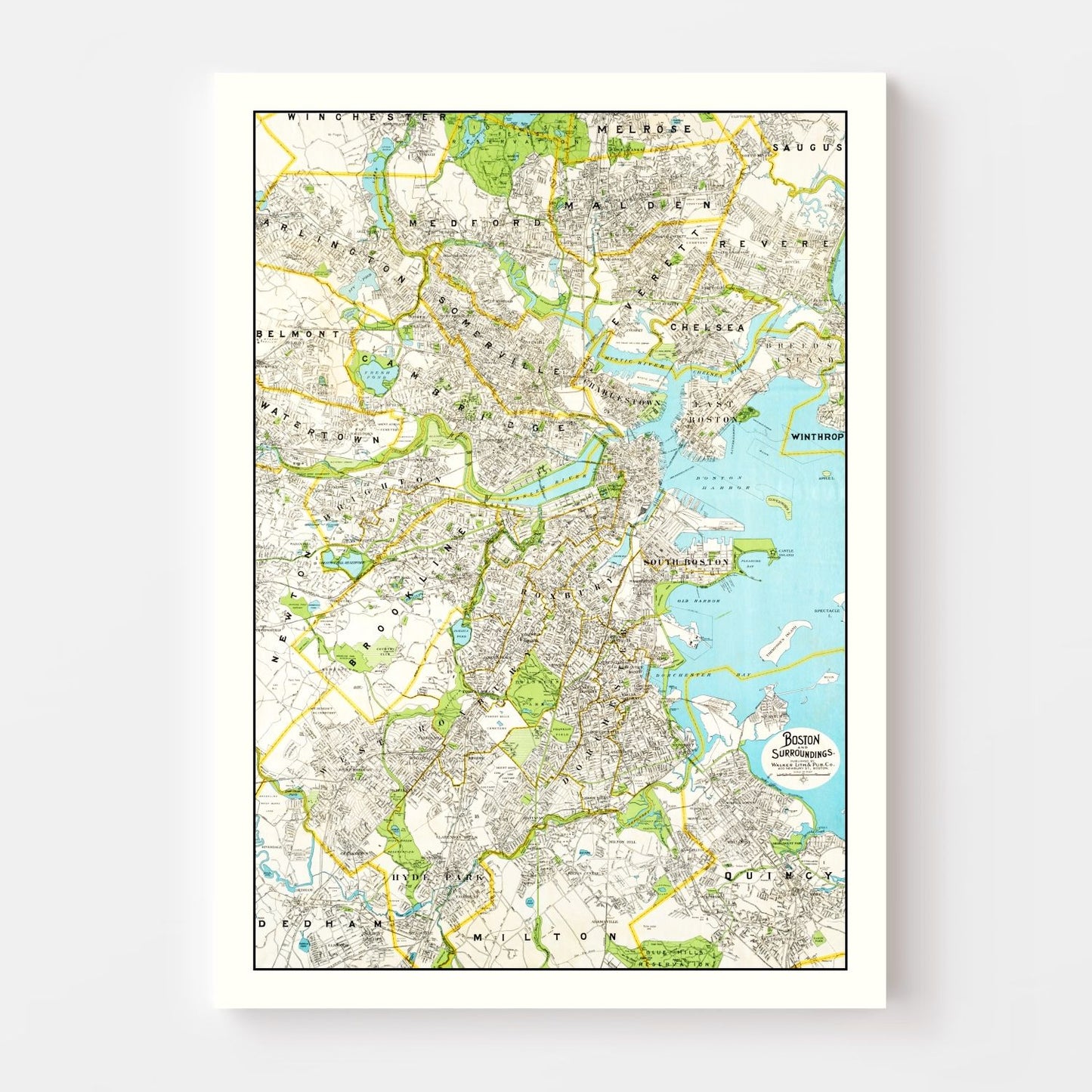 Vintage Map of Boston, Massachusetts 1927 Wall Art