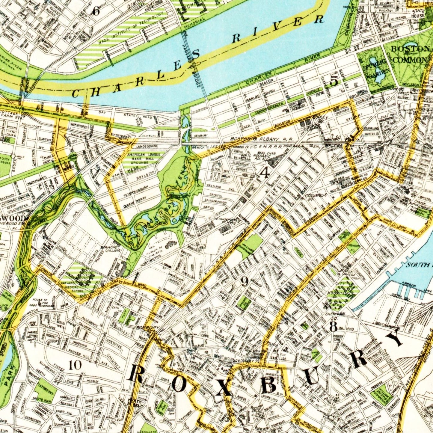 Vintage Map of Boston, Massachusetts 1927 Wall Art