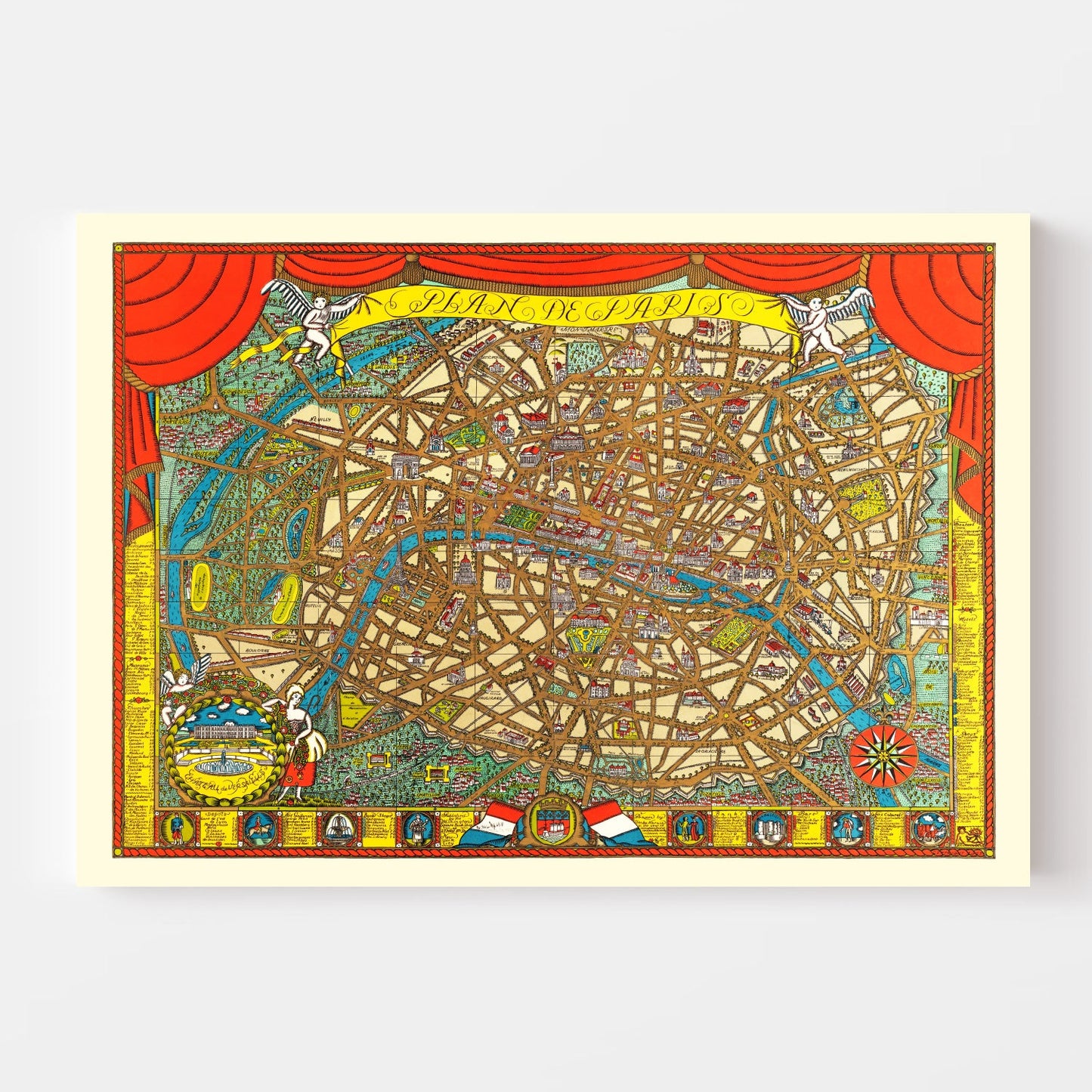 Vintage Map of Paris, France, 1927
