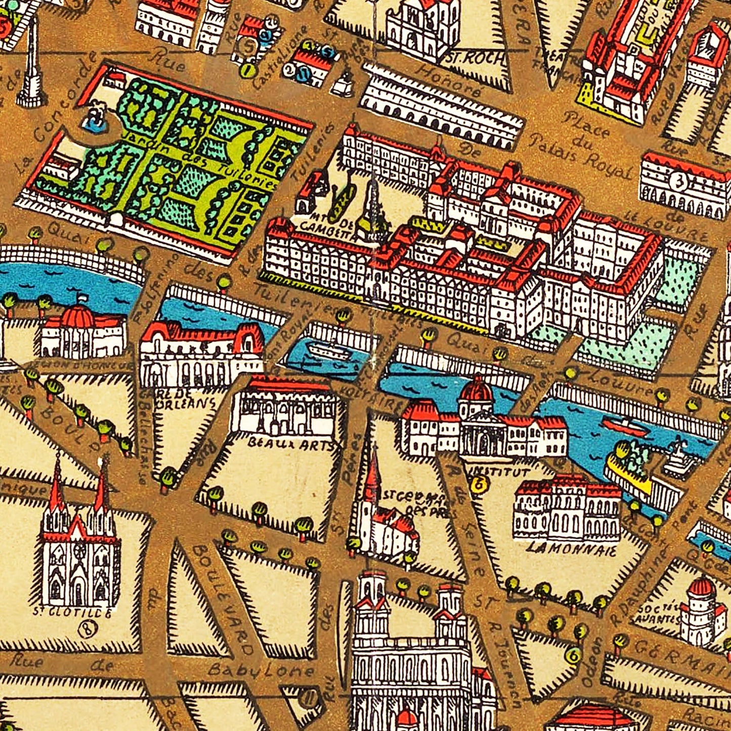 Vintage Map of Paris, France, 1927