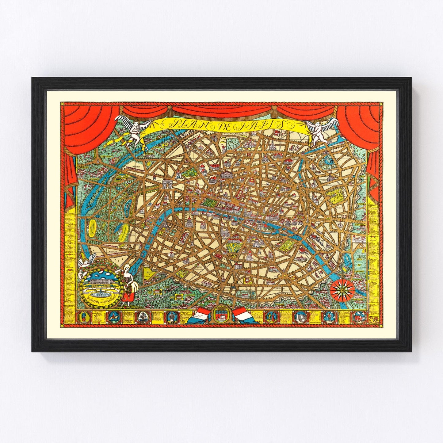 vintage map of Paris, France, 1927