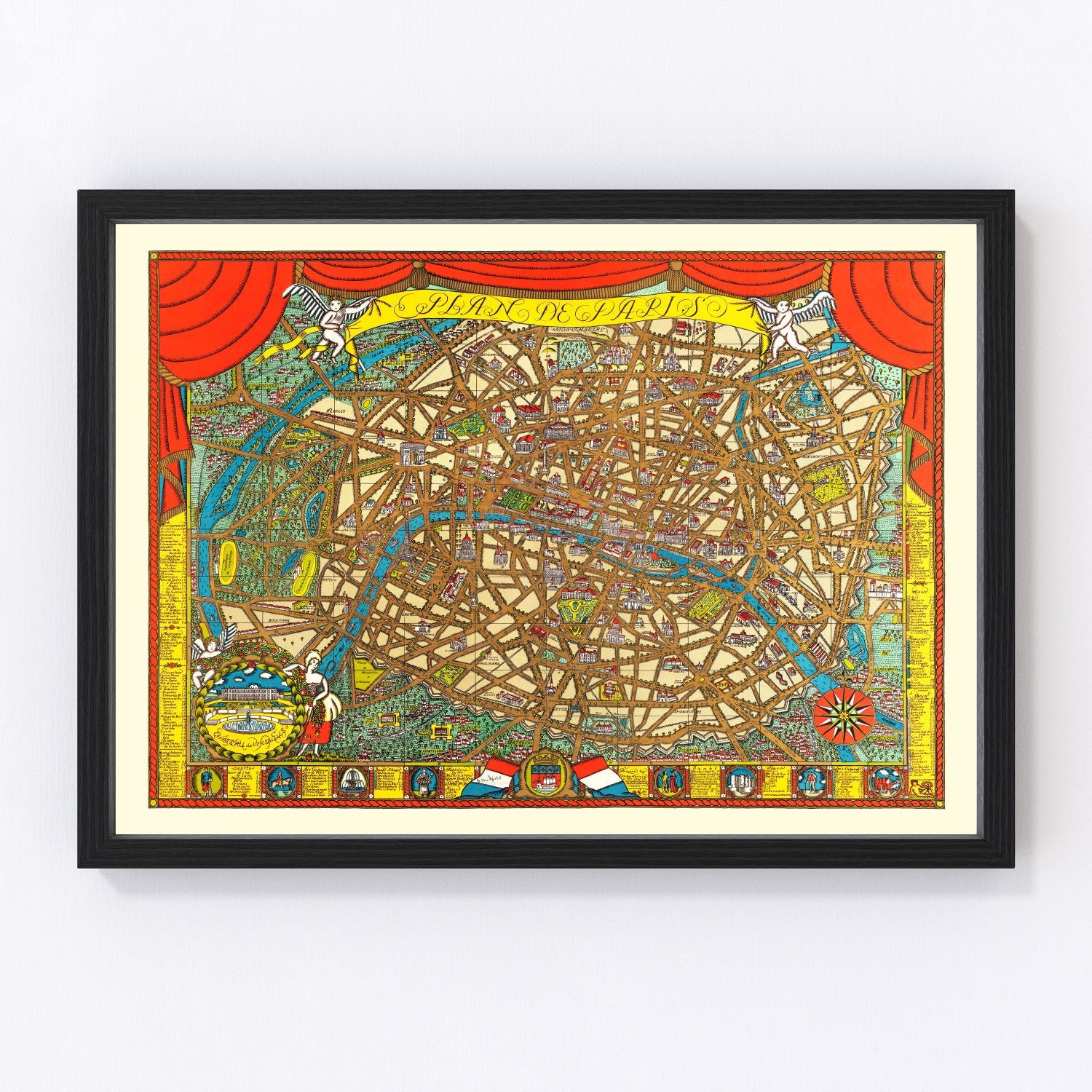 vintage map of Paris, France, 1927