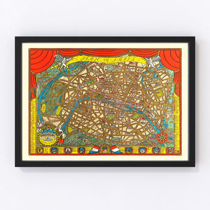 vintage map of Paris, France, 1927