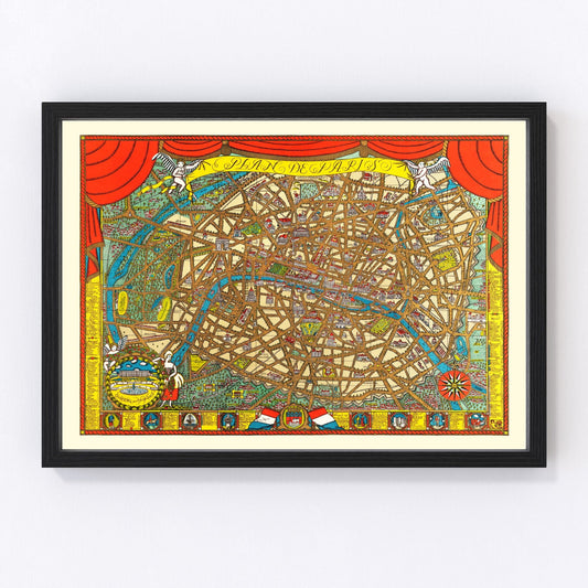vintage map of Paris, France, 1927