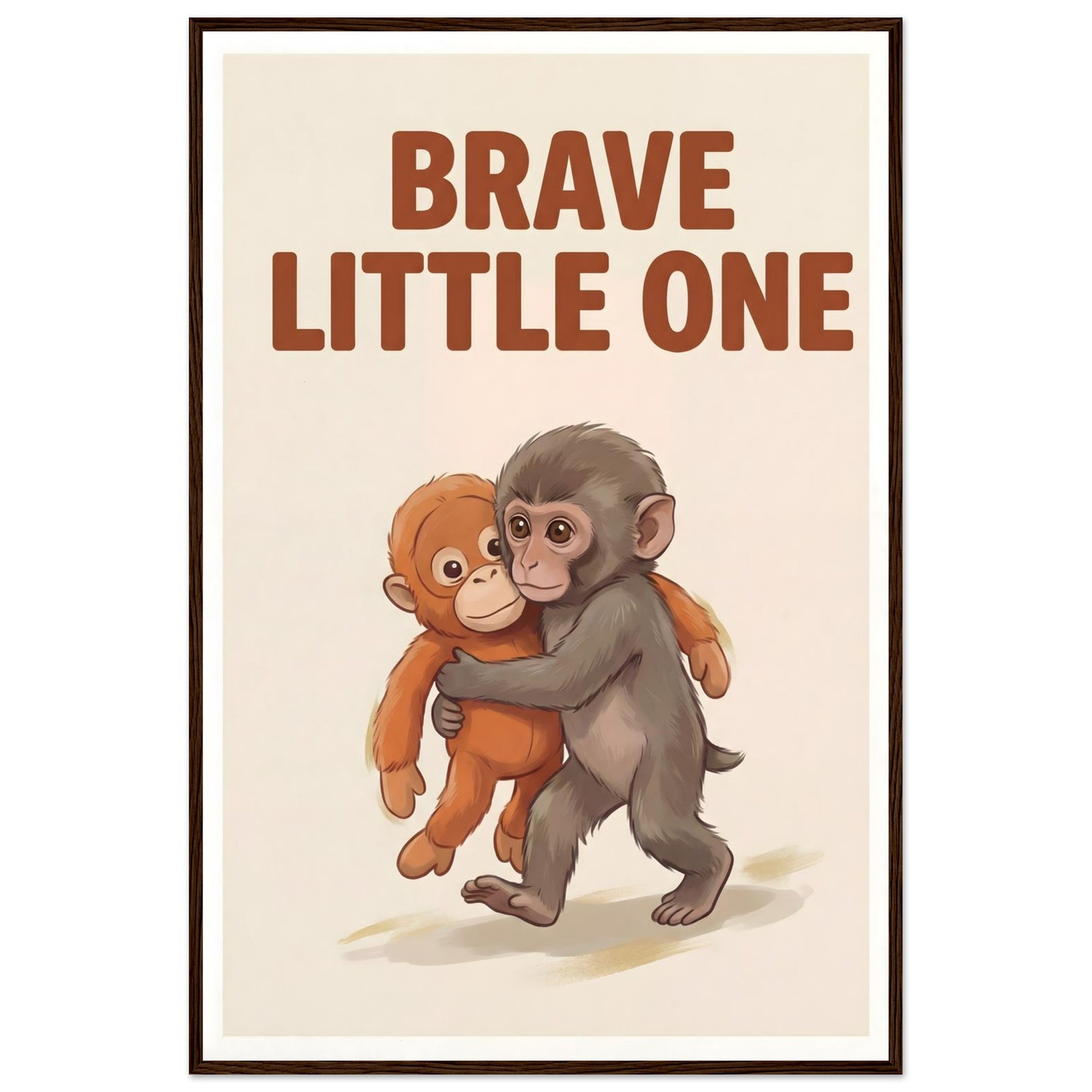 Brave Little One Monkey Poster - Bold Typography Framed Art - 60x90 cm / 24x36″ - Dark wood frame / Ready-to-hang - Sparkycare